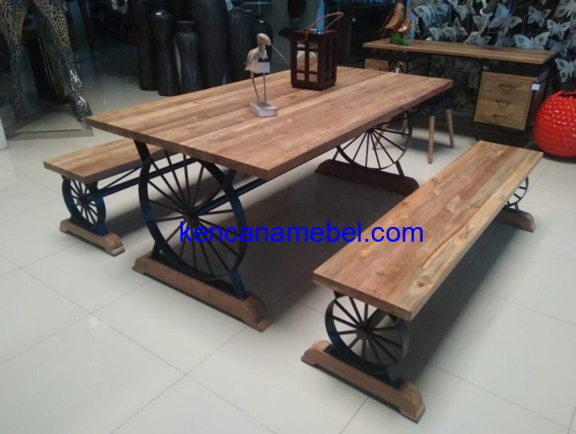 Meja Kursi Makan Jati Industrial