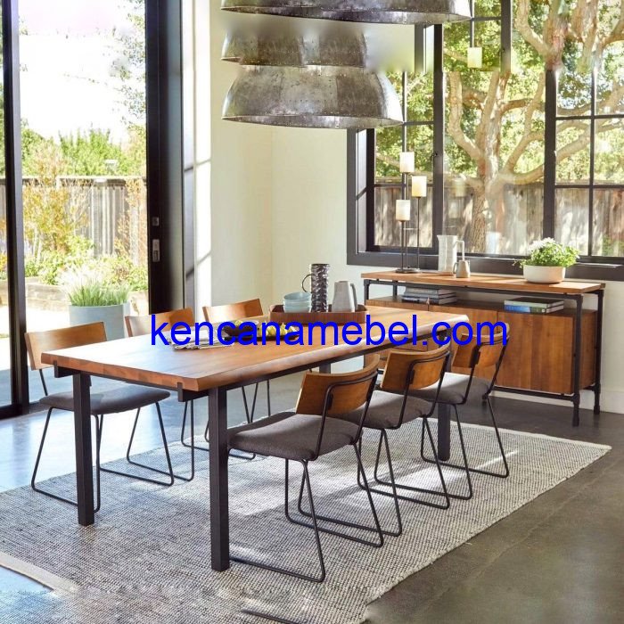 Set Meja Makan Industrial Kayu Jati